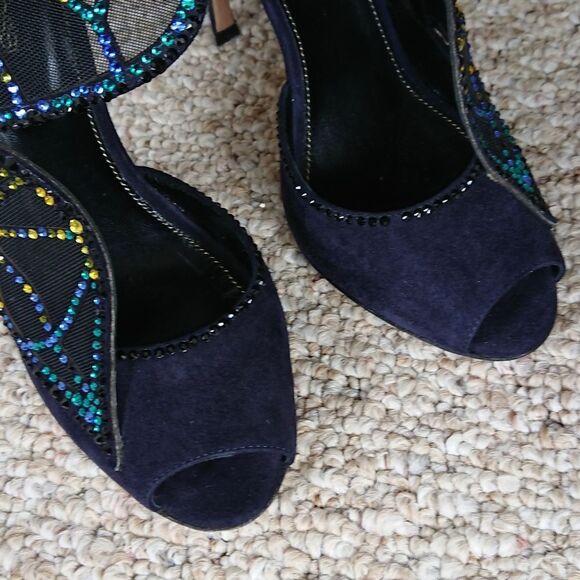 Sergio Rossi Poetic Surrealism night blue butterfly suede heels size 37 - Picture 10 of 15